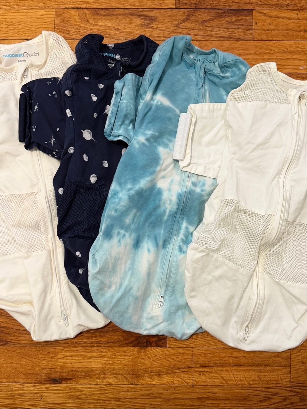 Happiest Baby SNOO Sack White, Blue Tie-Dye & Navy Sleep Sacks Small - Pack of 4